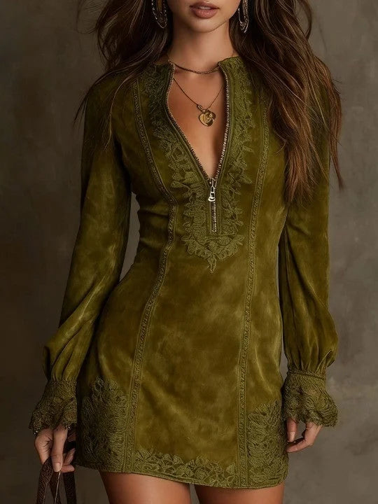 Aurora™ | Suede Mini Dress with Lace