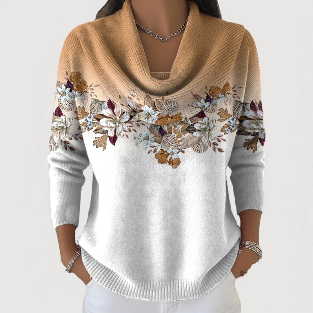 Alora™ | Floral sweater with soft draped neckline