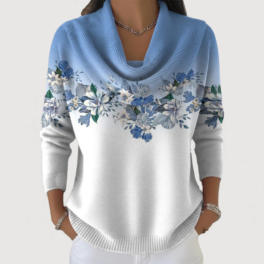 Alora™ | Floral sweater with soft draped neckline