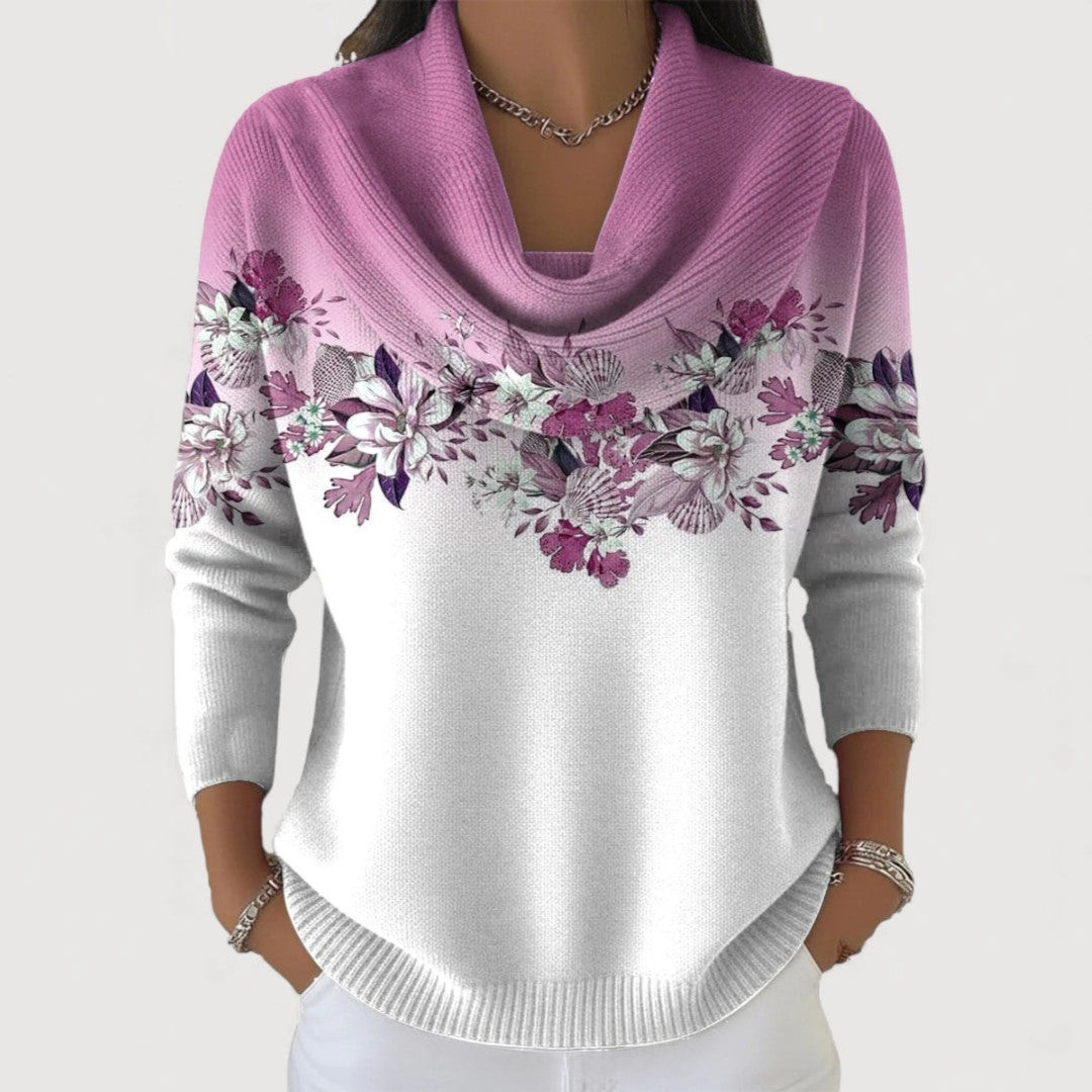 Alora™ | Floral sweater with soft draped neckline