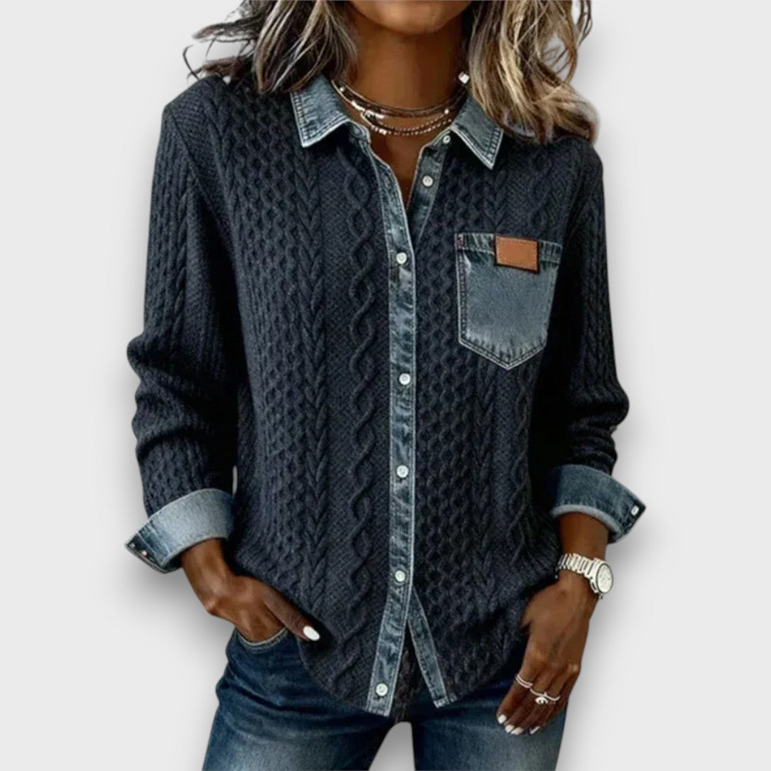 Ambria™ | Patchwork knit top with denim details