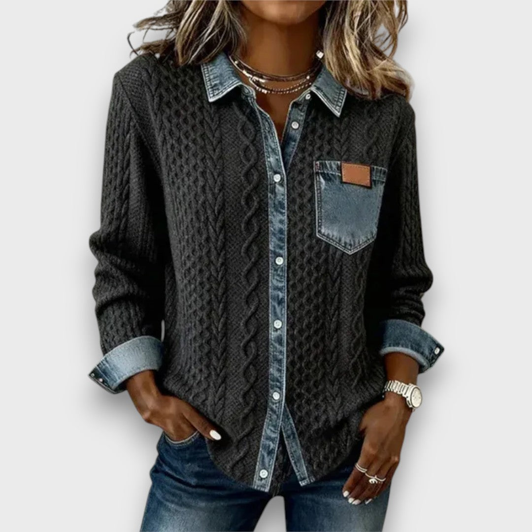 Ambria™ | Patchwork knit top with denim details