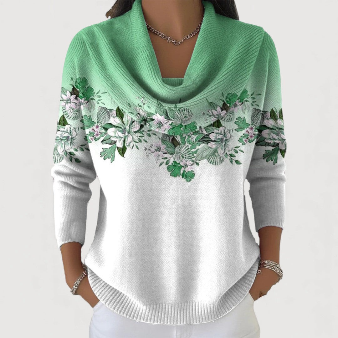 Alora™ | Floral sweater with soft draped neckline