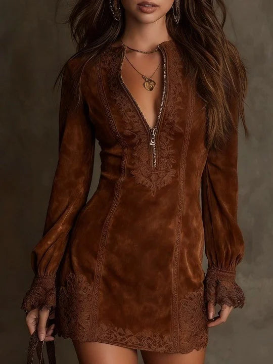 Aurora™ | Suede Mini Dress with Lace