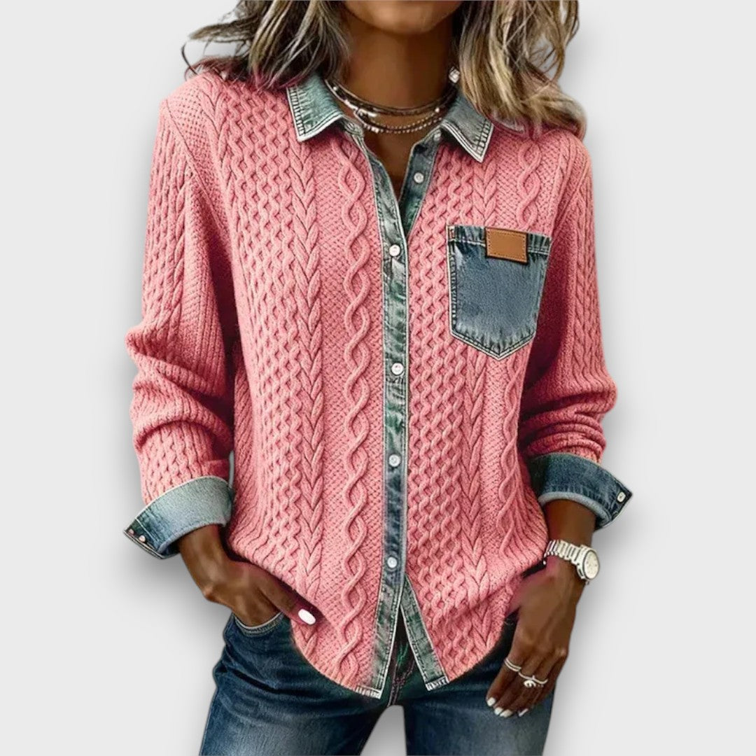 Ambria™ | Patchwork knit top with denim details