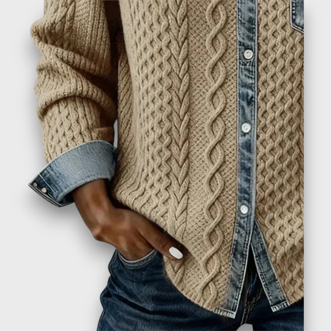 Ambria™ | Patchwork knit top with denim details