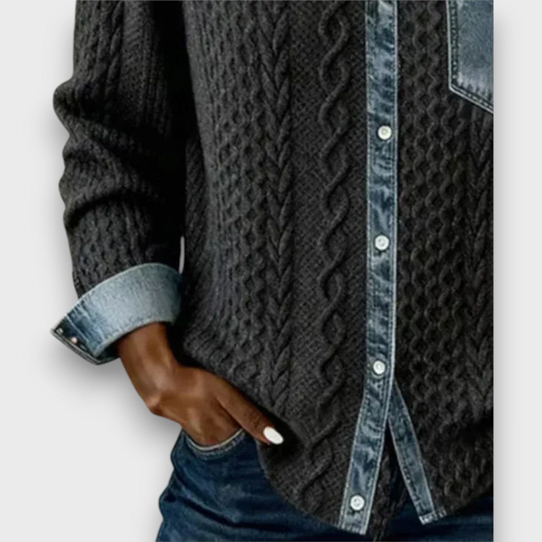 Ambria™ | Patchwork knit top with denim details