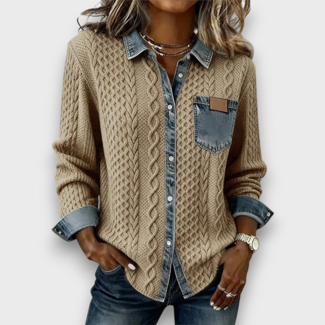 Ambria™ | Patchwork knit top with denim details